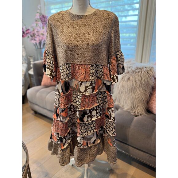 Upcycled Floral Boho Babydoll Dress Size Large | SAME DAY SHIP or NEXT DAY - Picture 1 of 8